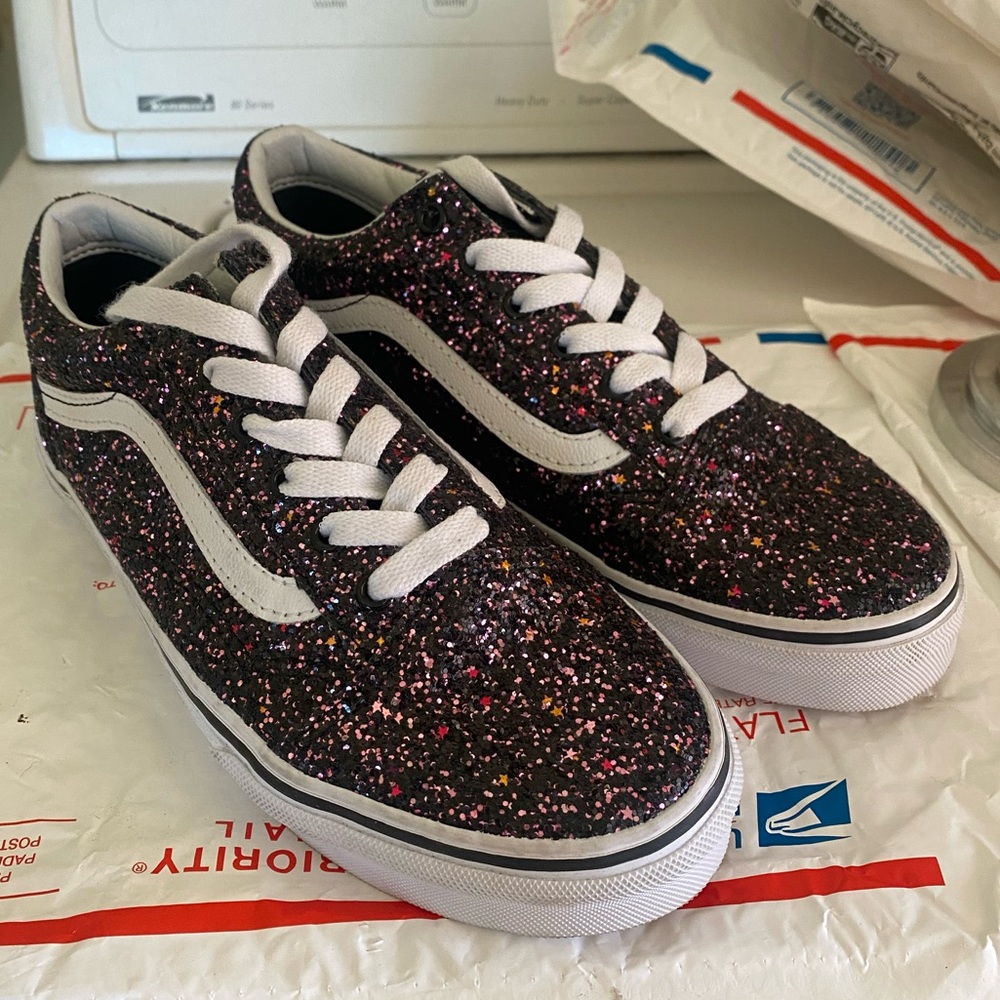 COPY - Rare Kids size 5 Vans laced black sparkle shimmer Sneakers shoes sequins…